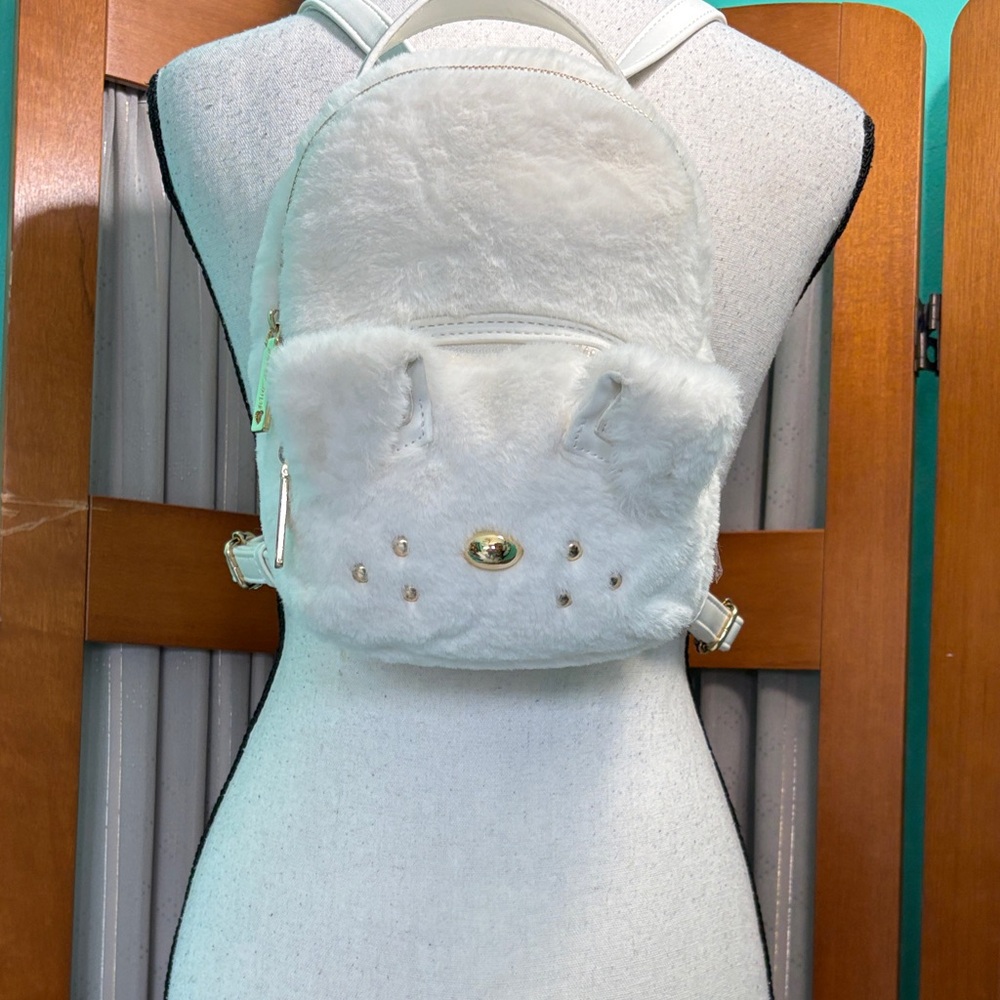 Betsey Johnson White Furry dog Backpack